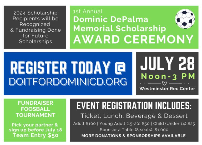 Register for the first annual Dominic DePalma Memorial Scholarship Award Ceremony